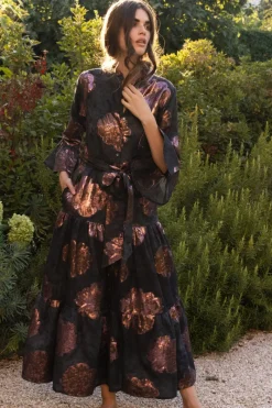 Oliphant Ruffle Collar Bell Maxi- Rosa Black