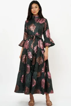 Oliphant Ruffle Collar Bell Maxi- Rosa Black