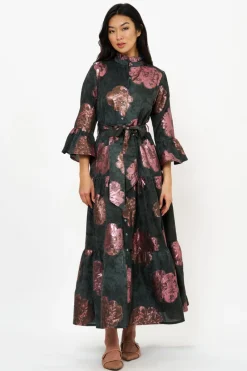 Oliphant Ruffle Collar Bell Maxi- Rosa Black