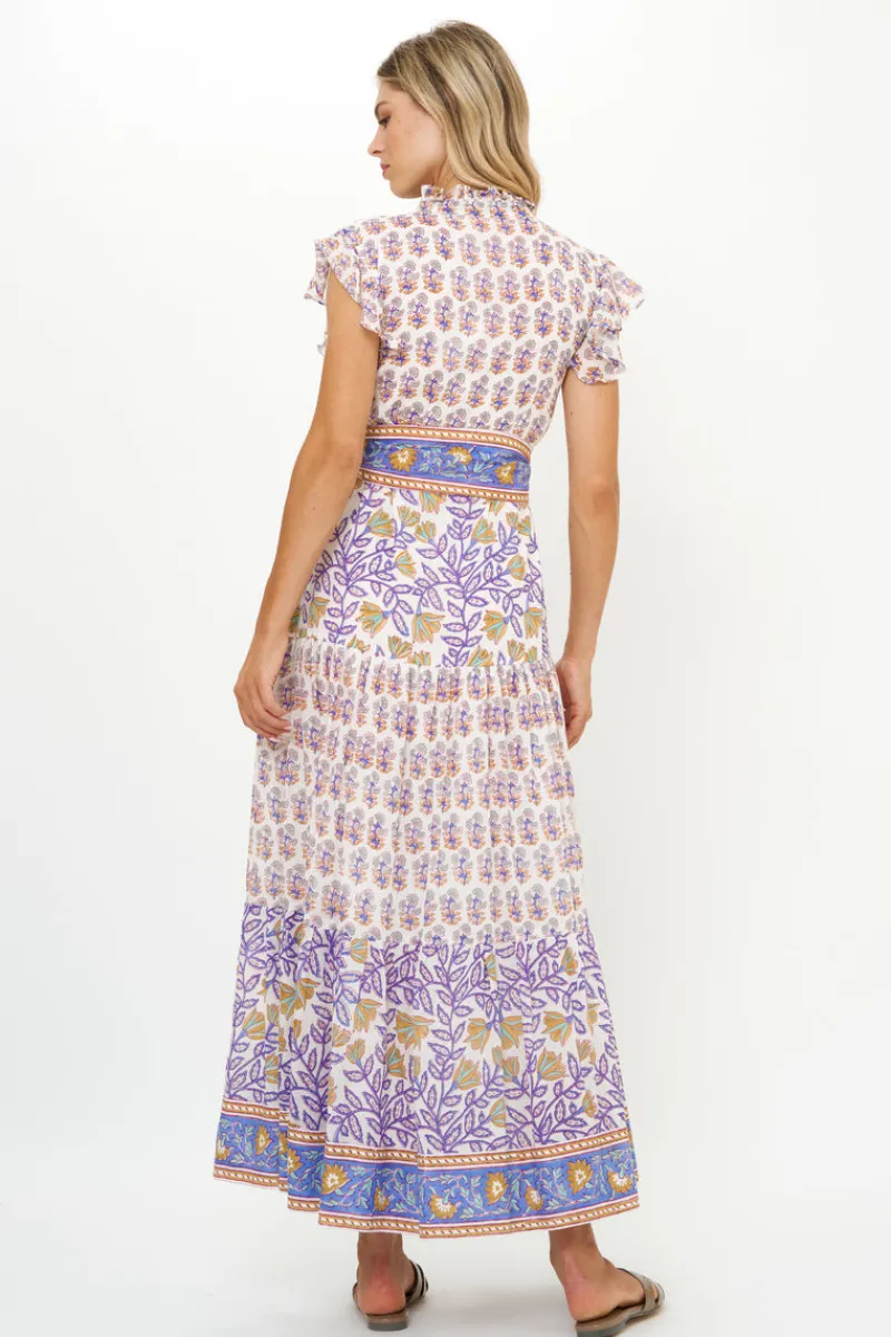 Oliphant Ruffle Collar Button Maxi- Napa Blue