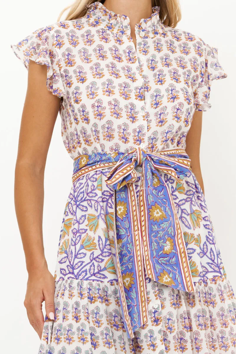 Oliphant Ruffle Collar Button Maxi- Napa Blue
