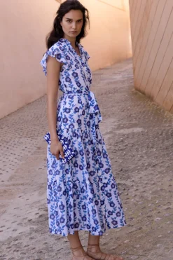 Oliphant Ruffle Collar Button Maxi- Toscana Blue