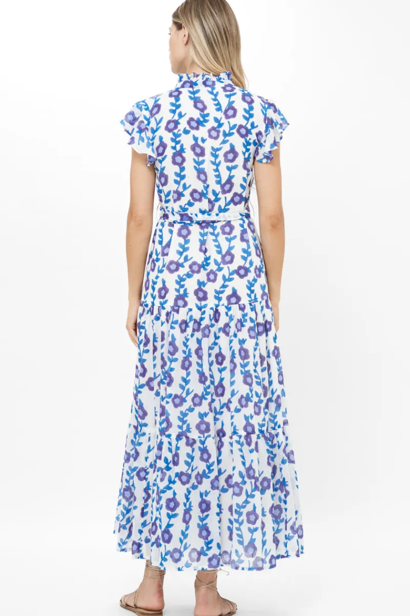 Oliphant Ruffle Collar Button Maxi- Toscana Blue