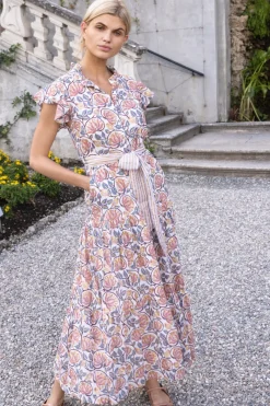 Oliphant Ruffle Collar Button Maxi- Montenegro Coral
