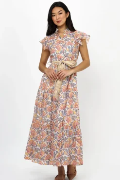 Oliphant Ruffle Collar Button Maxi- Montenegro Coral