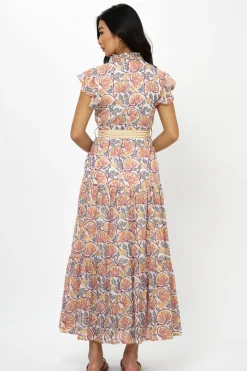 Oliphant Ruffle Collar Button Maxi- Montenegro Coral