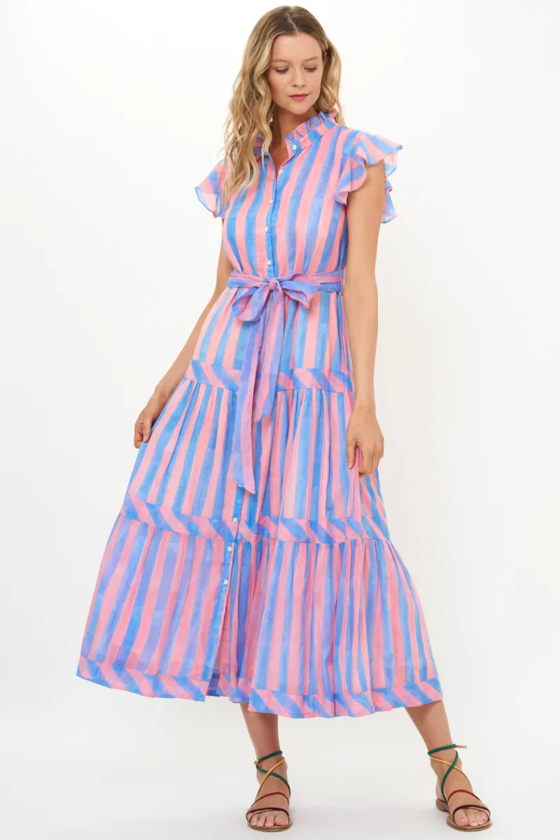 Oliphant Ruffle Collar Button Maxi- Cabana Pink