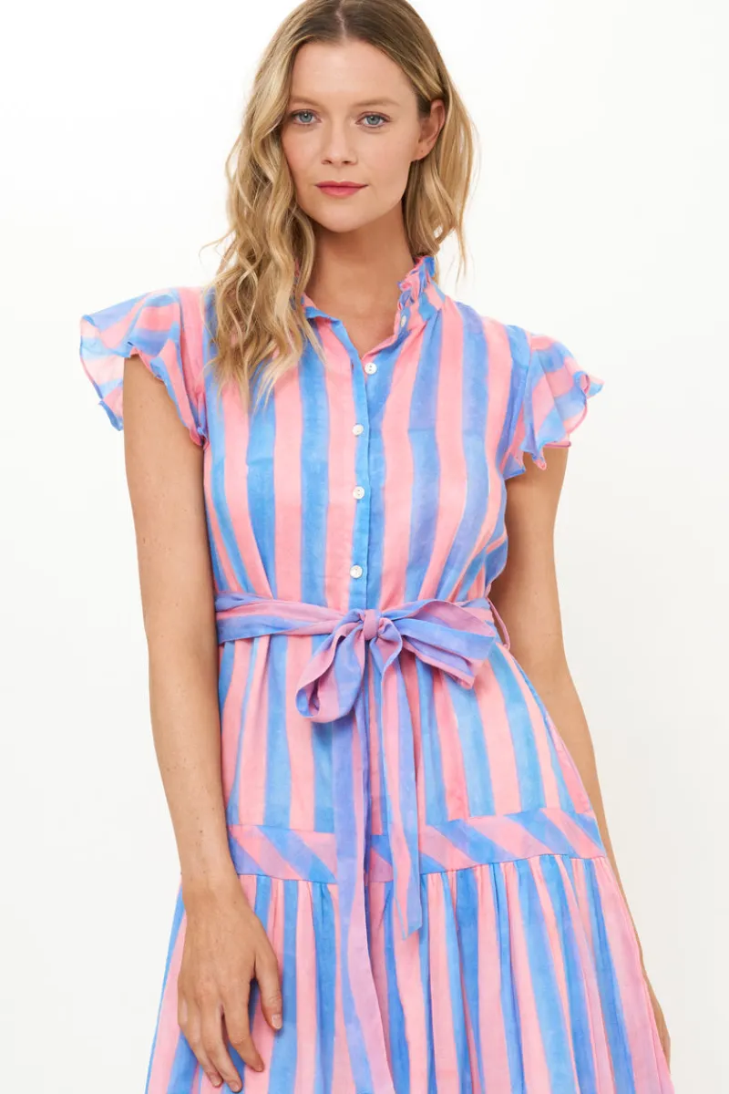 Oliphant Ruffle Collar Button Maxi- Cabana Pink