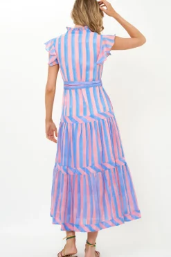 Oliphant Ruffle Collar Button Maxi- Cabana Pink