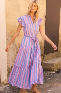 Oliphant Ruffle Collar Button Maxi- Cabana Pink