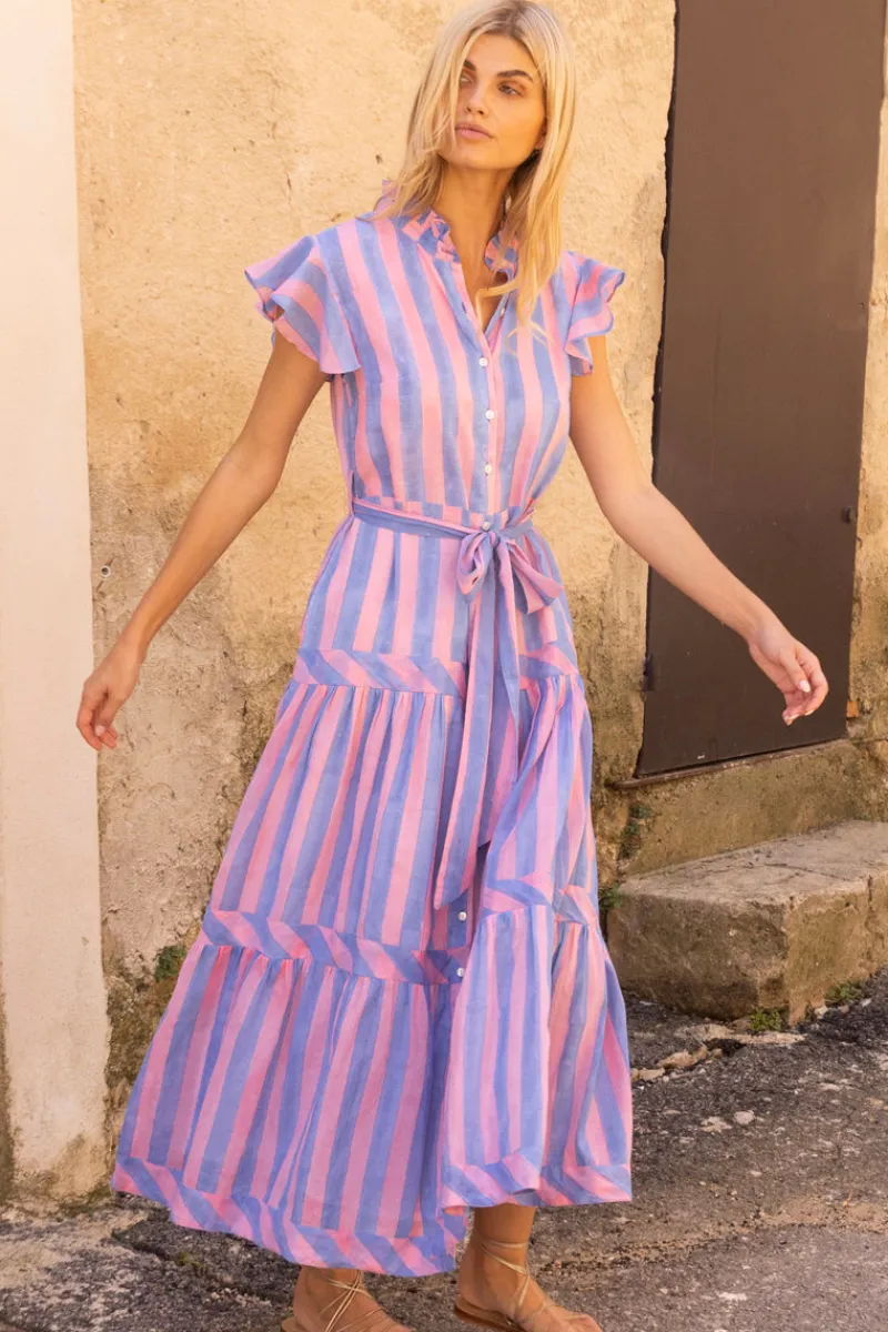 Oliphant Ruffle Collar Button Maxi- Cabana Pink