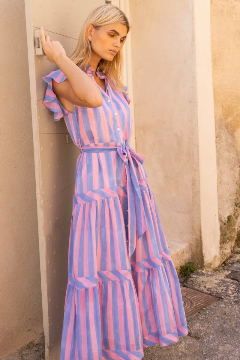 Oliphant Ruffle Collar Button Maxi- Cabana Pink