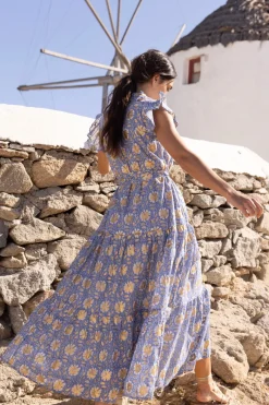 Oliphant Ruffle Collar Button Maxi- Mughal Blue