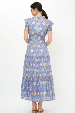 Oliphant Ruffle Collar Button Maxi- Mughal Blue