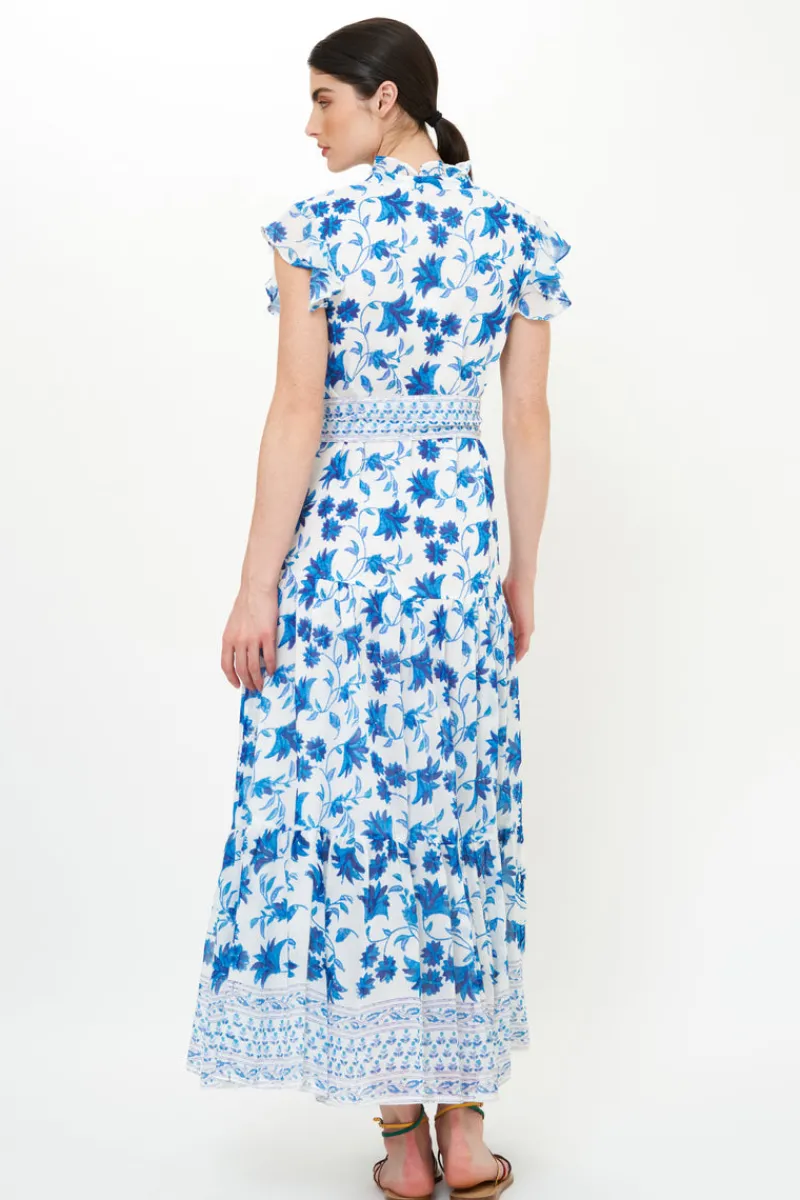 Oliphant Ruffle Collar Button Maxi- Marion Blue