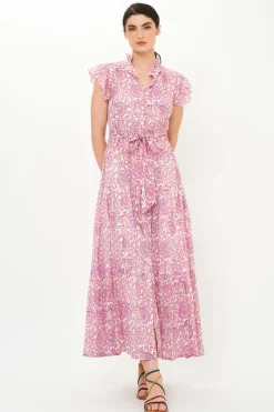 Oliphant Ruffle Collar Button Maxi- Malta Pink