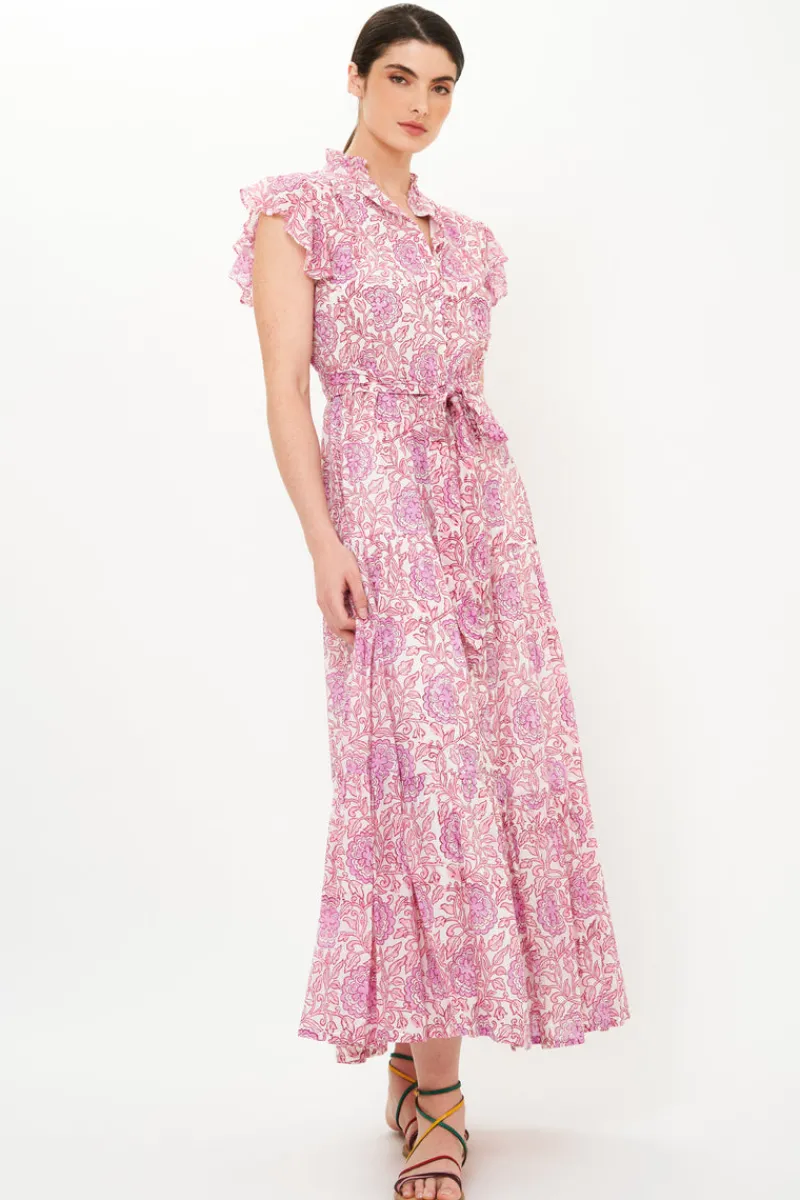 Oliphant Ruffle Collar Button Maxi- Malta Pink