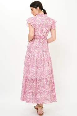 Oliphant Ruffle Collar Button Maxi- Malta Pink