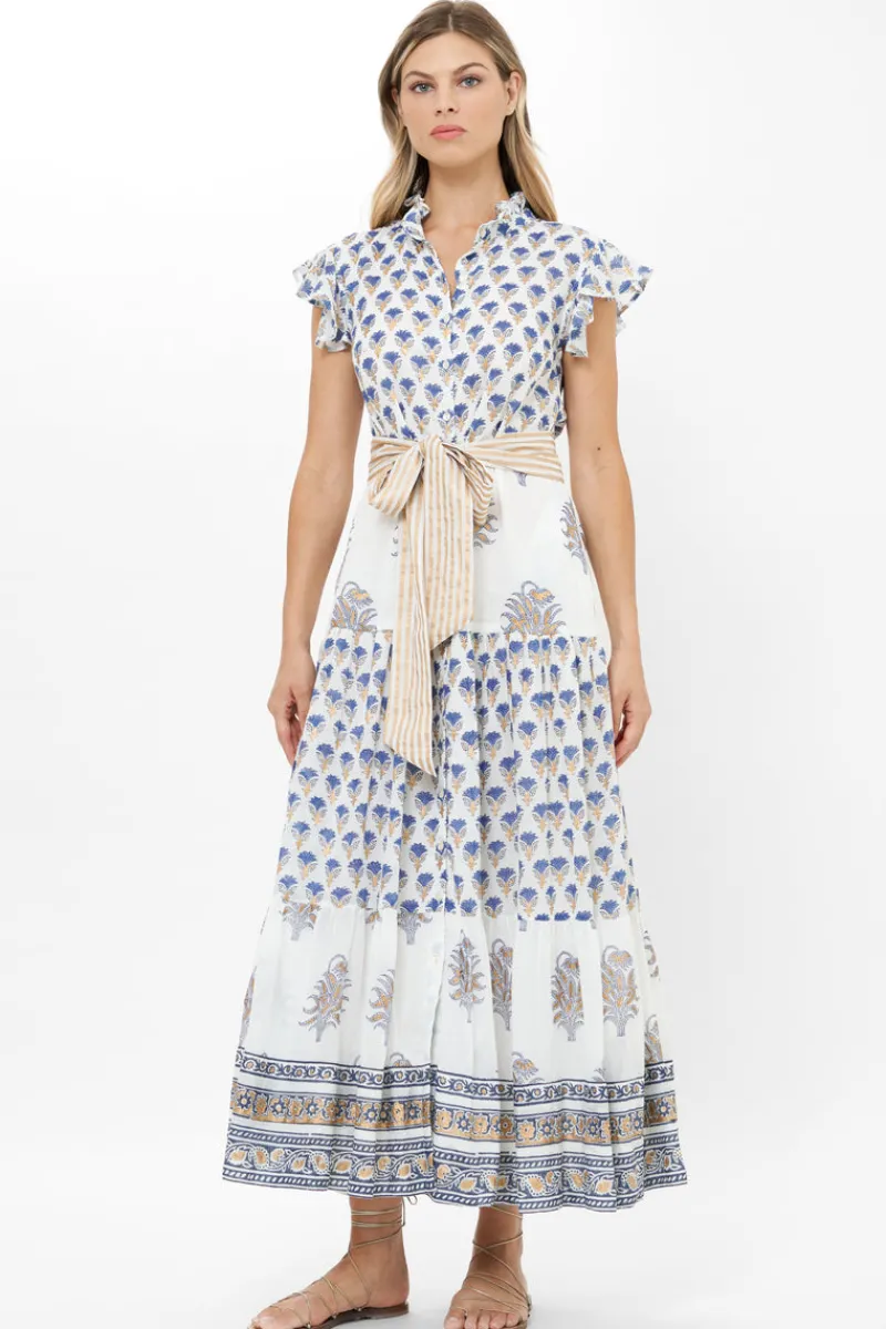 Oliphant Ruffle Collar Button Maxi- Lotus Navy