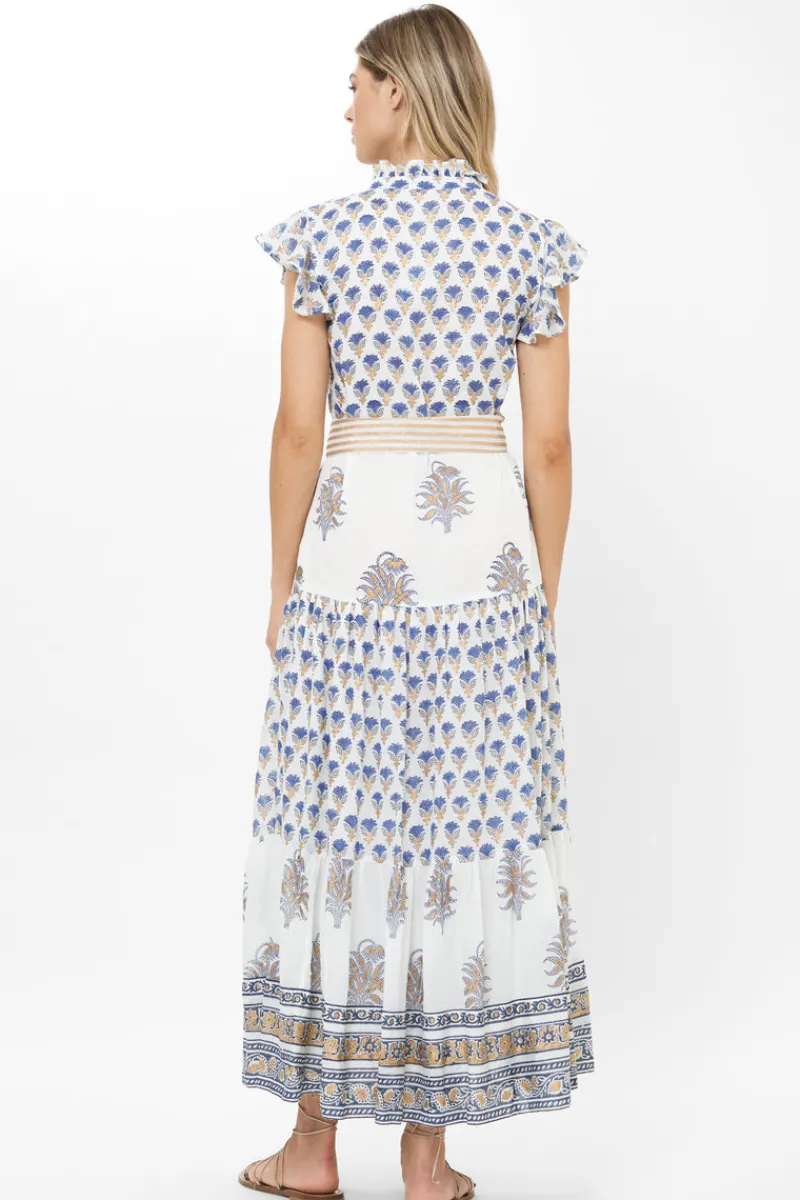Oliphant Ruffle Collar Button Maxi- Lotus Navy