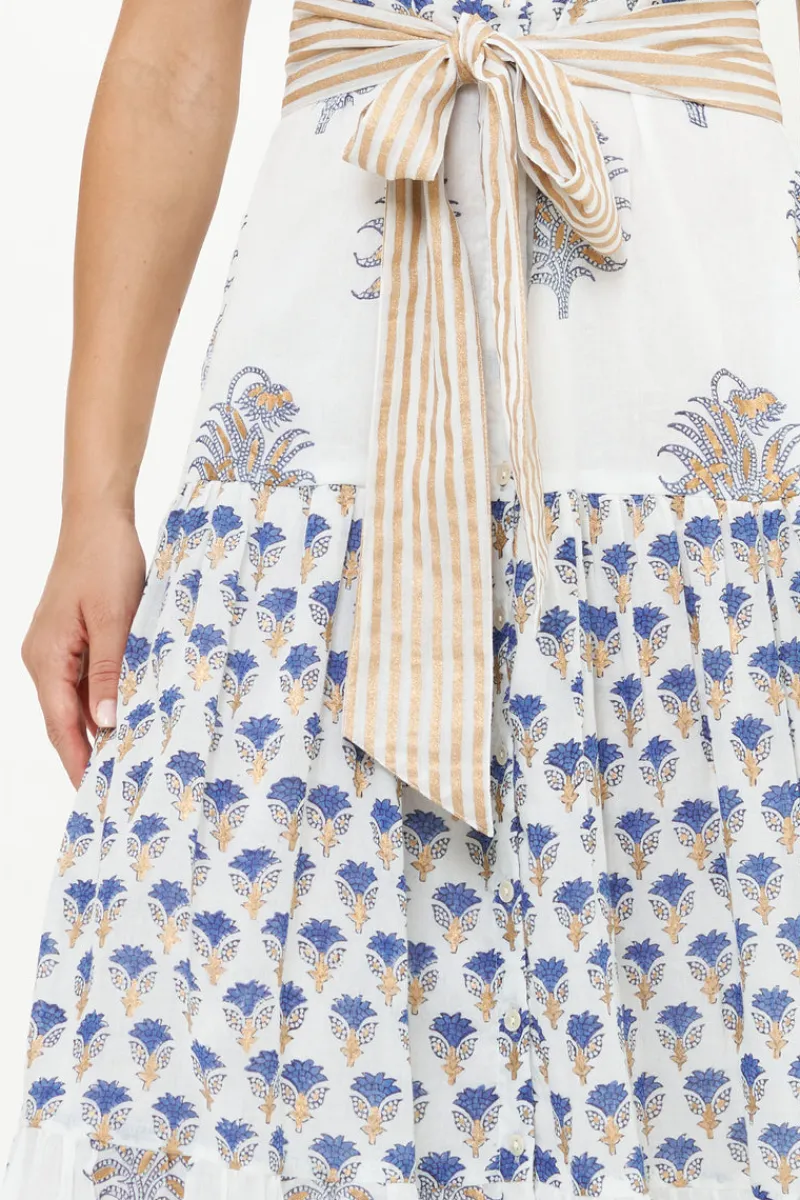 Oliphant Ruffle Collar Button Maxi- Lotus Navy