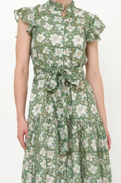Oliphant Ruffle Collar Button Maxi- Ivy Olive