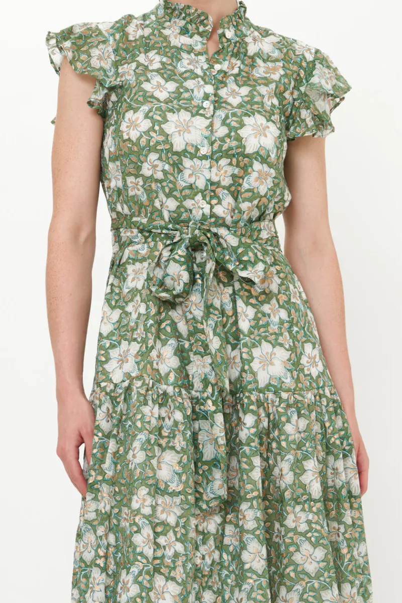 Oliphant Ruffle Collar Button Maxi- Ivy Olive