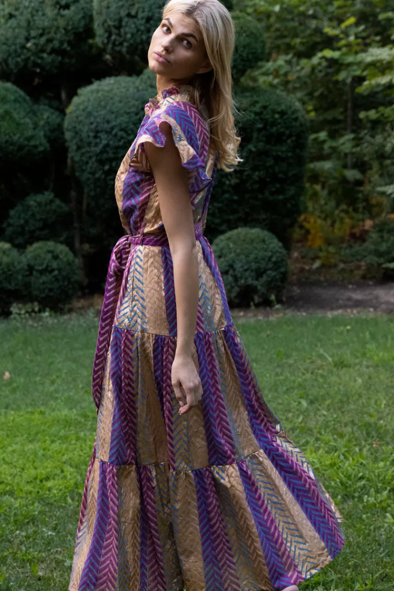 Oliphant Ruffle Collar Button Maxi- Torino Blue
