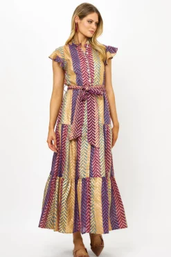 Oliphant Ruffle Collar Button Maxi- Torino Blue