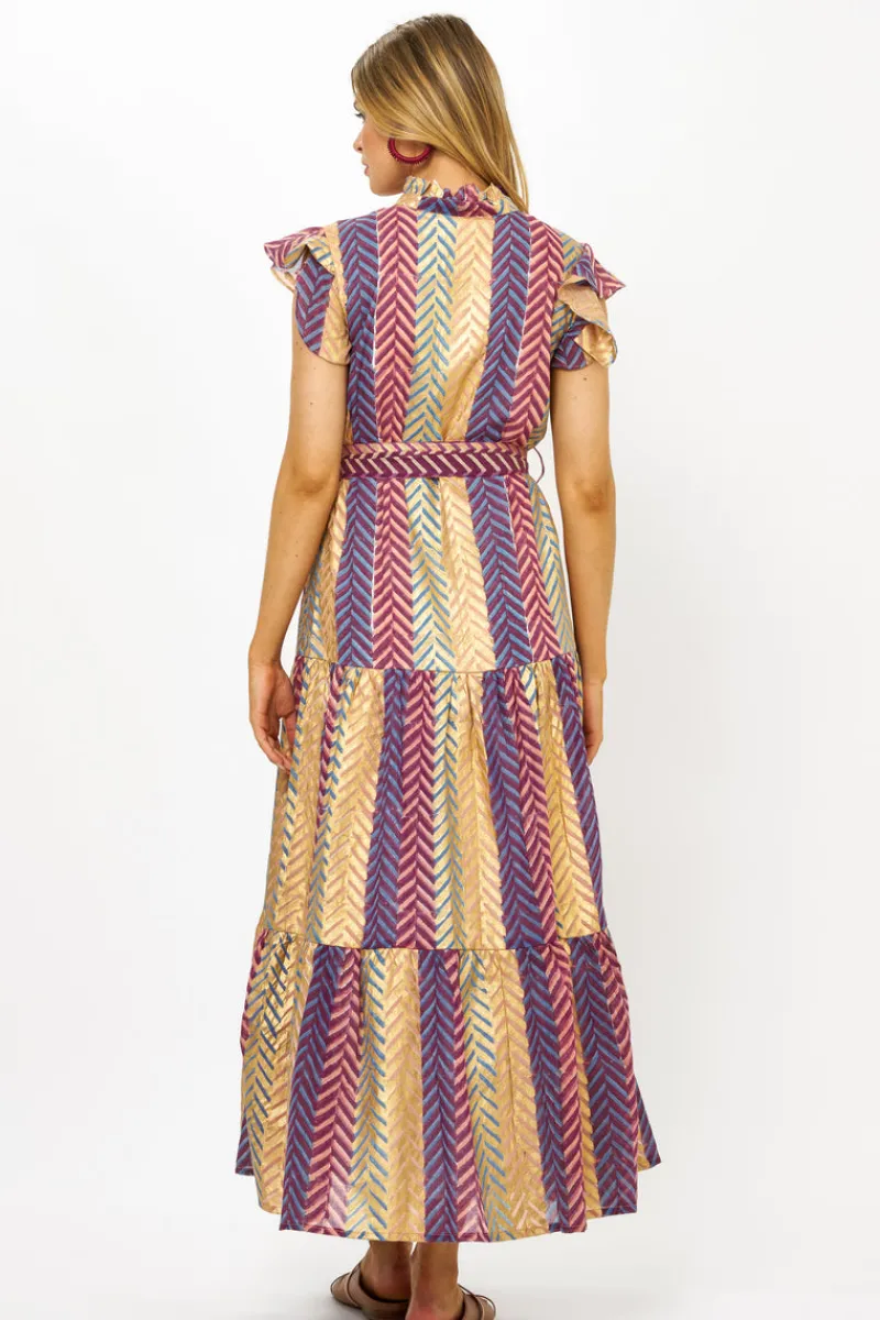Oliphant Ruffle Collar Button Maxi- Torino Blue