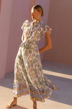 Oliphant Ruffle Collar Button Maxi- Presidio Blue