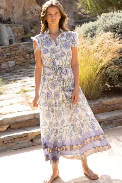 Oliphant Ruffle Collar Button Maxi- Presidio Blue