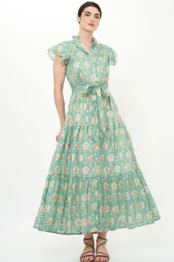 Oliphant Ruffle Collar Button Maxi- Mughal Green