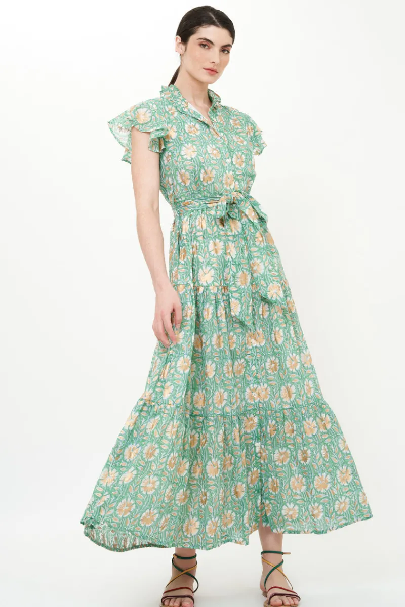 Oliphant Ruffle Collar Button Maxi- Mughal Green