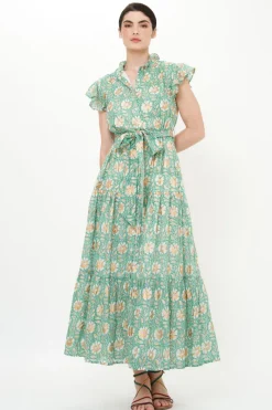 Oliphant Ruffle Collar Button Maxi- Mughal Green