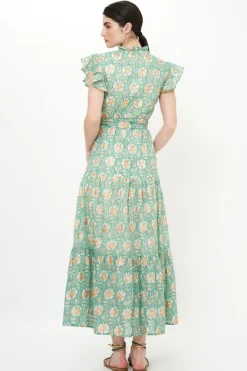 Oliphant Ruffle Collar Button Maxi- Mughal Green