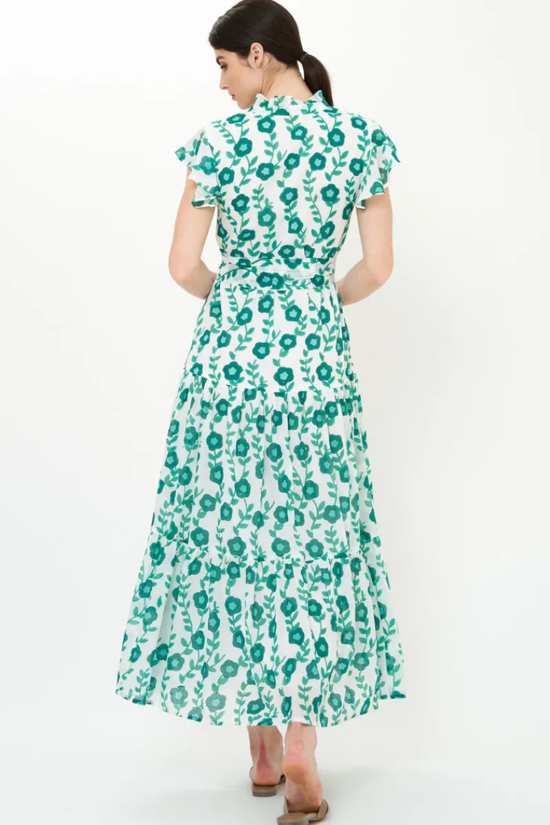 Oliphant Ruffle Collar Button Maxi- Toscana Green