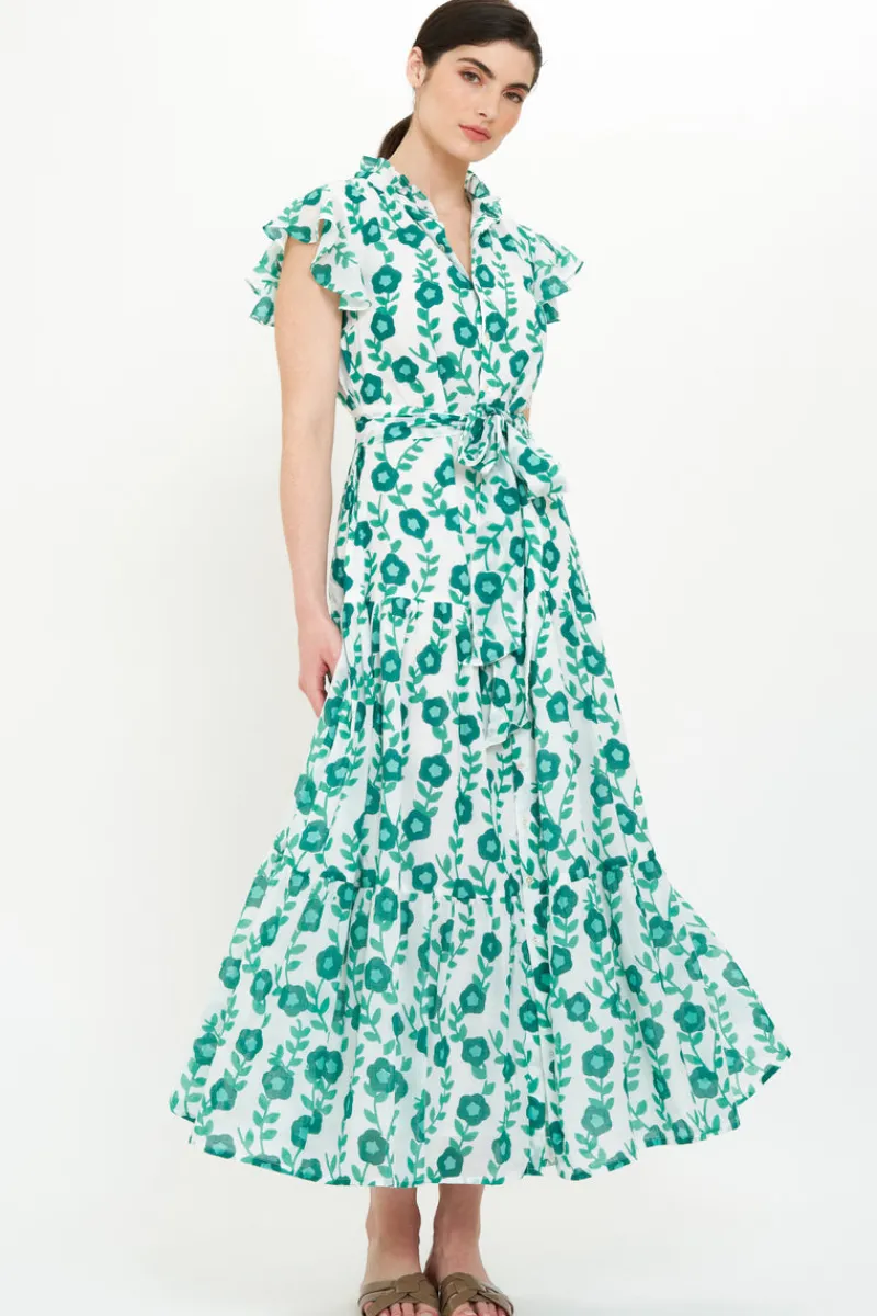 Oliphant Ruffle Collar Button Maxi- Toscana Green
