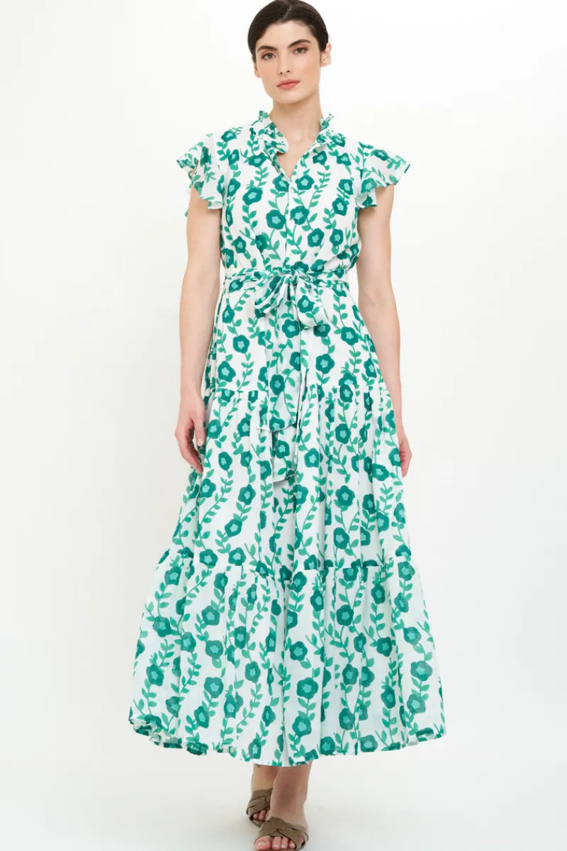 Oliphant Ruffle Collar Button Maxi- Toscana Green