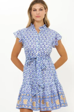 Oliphant Ruffle Collar Button Mini- Veranda Blue
