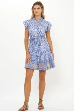 Oliphant Ruffle Collar Button Mini- Veranda Blue