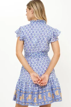 Oliphant Ruffle Collar Button Mini- Veranda Blue