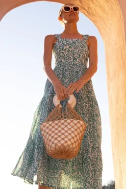 Oliphant Ruffle Cross Back Midi- Cypress Jade