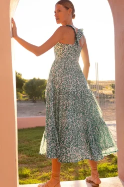 Oliphant Ruffle Cross Back Midi- Cypress Jade