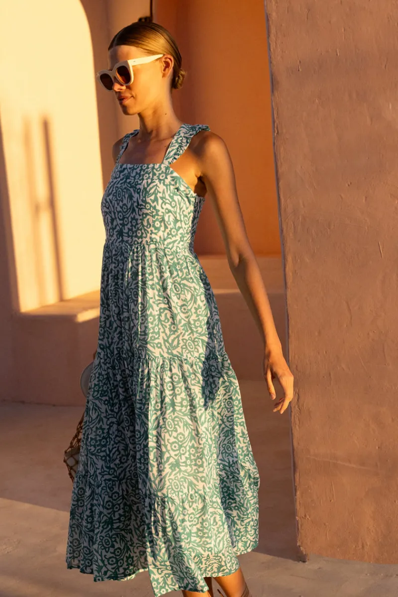 Oliphant Ruffle Cross Back Midi- Cypress Jade