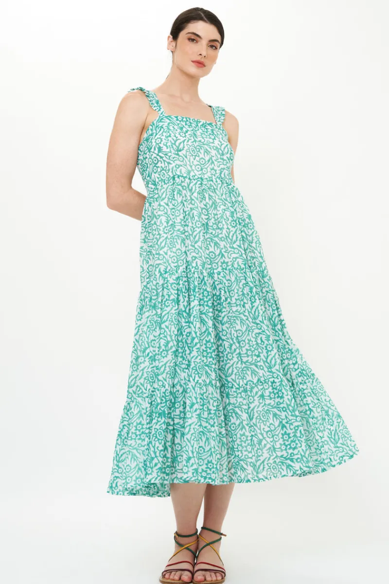 Oliphant Ruffle Cross Back Midi- Cypress Jade