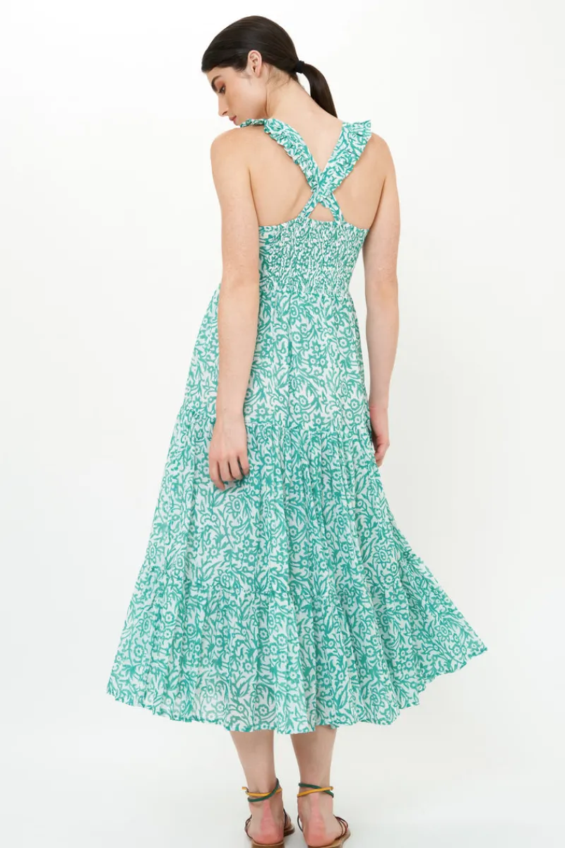 Oliphant Ruffle Cross Back Midi- Cypress Jade