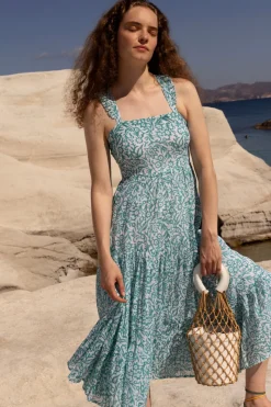 Oliphant Ruffle Cross Back Midi- Cypress Jade