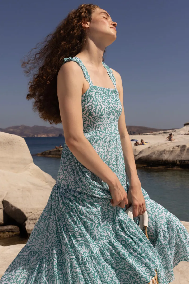 Oliphant Ruffle Cross Back Midi- Cypress Jade