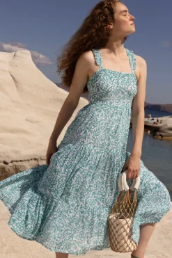 Oliphant Ruffle Cross Back Midi- Cypress Jade